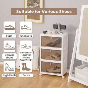 3-Drawer Stackable Shoe Storage Organiser - White by Costway