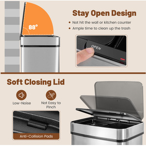 72L Stainless Steel Trash Can - Silver by Costway