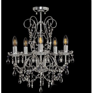 5 Way Silver Chrome Ceiling Light Chandelier With Lead Crystal Droplets - Silver by ValueLights