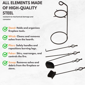 Fireside Companion Set - Sturdy Metal Log Burner Tools - Black by NOVECRAFTO