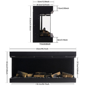 Three-Sided Smart Electric Fireplace with Remote Control - Black / 125cm by Livingandhome