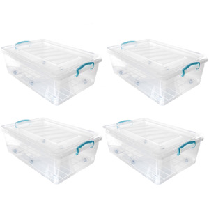 Set of 4 Plastic Clip Lidded Underbed Storage Box - Clear by JVL