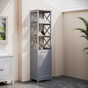 Freestanding Wooden Bathroom Tall Cabinet - Grey by Livingandhome