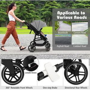 2 in 1 High Landscape Stroller Foldable Toddler Stroller - Grey by Costway