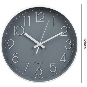 12-Inch Modern Wall Clock with Arabic Numerals - Grey by Livingandhome