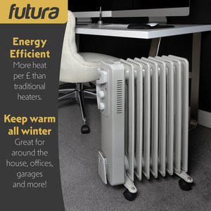Oil Filled Radiator Electric Heater with Thermostat 3 Heat Settings - Grey / 2 by Futura
