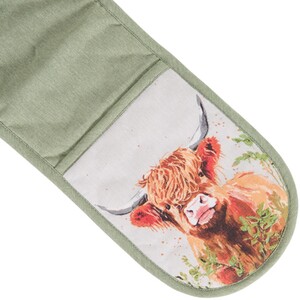 The Highland Cow Double Oven Glove - Green