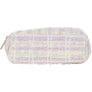 Lilac Check Fabric Pencil Case - Purple