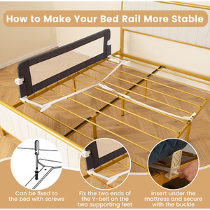 152cm Swing Down Baby Bed Guard Rail - Grey by Costway