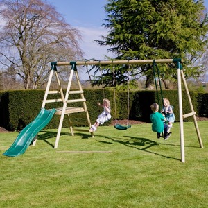 Wooden Swing Set with Slide by Rebo
