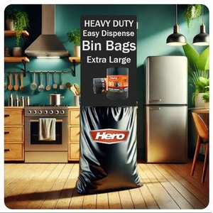 Hero 90L Tie Top Bin Bag Liners Extra Strong - Black by Hero