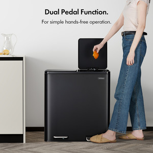 2 Compartment Stainless Steel Recycling Pedal Bin - Black by VonHaus