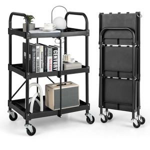 3-Tier Folding Trolley Cart - Black by Costway
