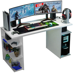 MADESA Gaming Computer Desk with 5 shelves - White by Madesa