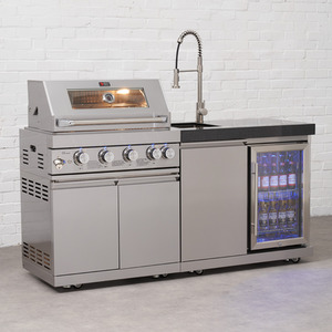 4 Burner BBQ Stainless Steel Outdoor Kitchen with Sink and Fridge Unit - Stainless Steel by Draco Grills