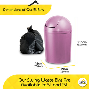 Compact Plastic Swing Top Waste Bin 5-15L - Purple / 5l by Home Centre