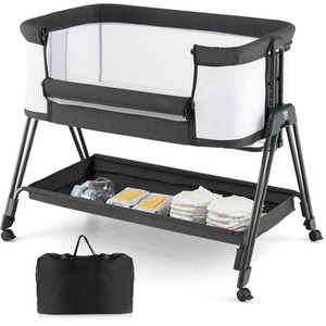 Costway Easy Folding Portable Baby Crib-Black - Black by Costway