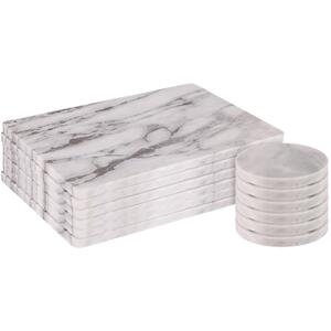 12pc Marble Placemats Round Coasters Set - White by Argon Tableware
