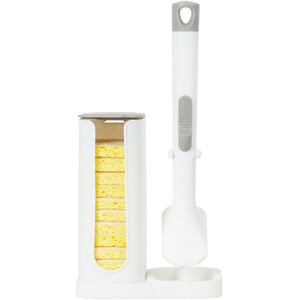 Sponge Soap Dispensing Dish Brush Set - White