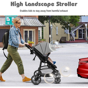 2 in 1 High Landscape Stroller Foldable Toddler Stroller - Grey by Costway
