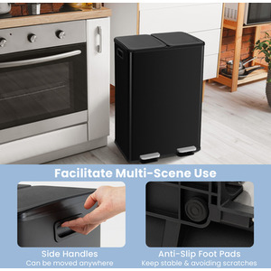 60L Dual Compartment Trash Can - Black by Costway
