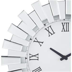 Round Sunburst Mirrored Office Wall Clock Modern - Silver by DEENZ