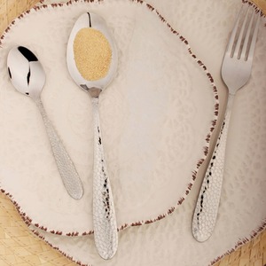 Fork Spoon Sets Stainless Steel Flatware Hammered Effect Bar Free Gift by Glim & Glam