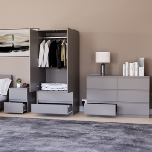 Denver Bedroom Set (2 Drawer Bedside, 6 Drawer Chest, 2 Door 2 Drawer Wardrobe) by Vida Designs