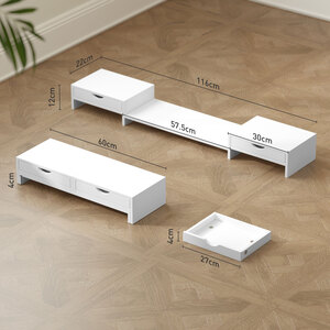 HOMCOM Adjustable Dual Monitor Stand Riser with Drawer - White by HOMCOM