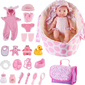 26 Piece Baby Doll with Carry Cot 4 Outfit Sets and Carrying Case - Pink