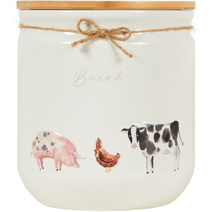 Daisy Farm Bread Canister with Twine - White