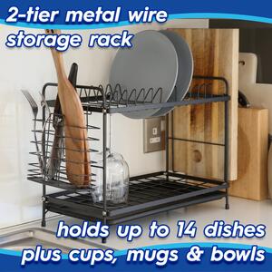 Metal 2-Tier Dish Drainer Rack with Drip Tray - Black by Harbour Housewares