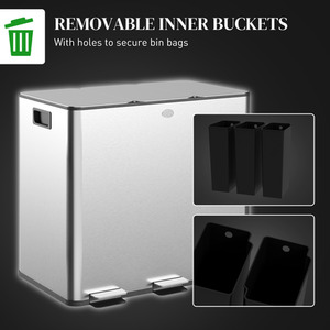 HOMCOM 15L Triple Kitchen Bin with Removable Inner Buckets by HOMCOM