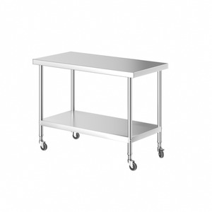 Movable Two-Tier Stainless Steel Workbench - Silver / 120cm by Livingandhome