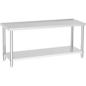 2 Layer Stainless Steel Work Bench Table - Silver / 180cm by Livingandhome