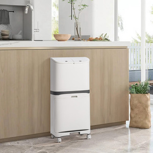 2-Tier Waste Separation Bin with Wheels - White / 48l by lifeideas