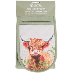 The Highland Cow Double Oven Glove - Green
