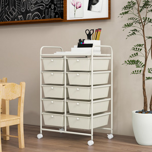 10-Drawer Storage Cart Rolling Cart - Cream by Costway