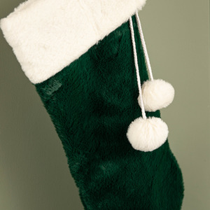 Christmas Stocking with White Cuff and Pom Poms - Green by Samuel Alexander