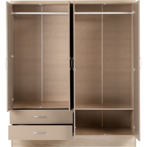Nevada 4 Door 2 Drawer Mirrored Wardrobe Bedroom Set - Oyster Gloss, Light Oak by Seconique