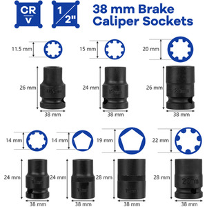 16pcs Impact Brake Caliper Socket Set - Blue by Costway