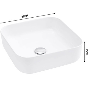 White Ceramic Square Countertop Wash Basin - White by Livingandhome