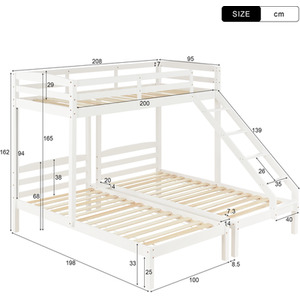 Bunk Bed with Side Ladder for Triple Sleeper - White by Abrihome