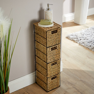 Ankara Wicker 4 Drawer Tower Storage Unit - Natural & Black by Home Source