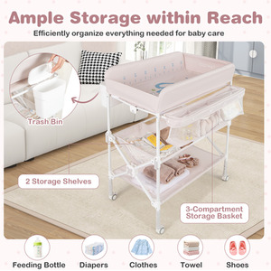 Baby Changing Table Diaper Changing Station - Beige by Costway