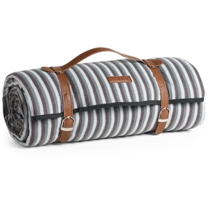 Picnic Blanket with Faux Leather Carry Handle - Grey / 220cm by VonShef