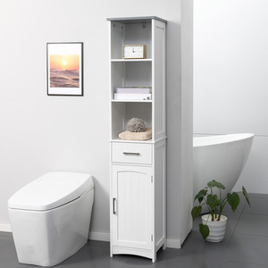kleankin Tall Bathroom Storage Cabinet, Freestanding Linen Tower - White by kleankin