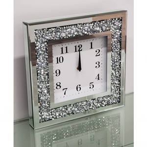 English Numbered Square Wall Clock - Crushed Diamante - Silver by DEENZ