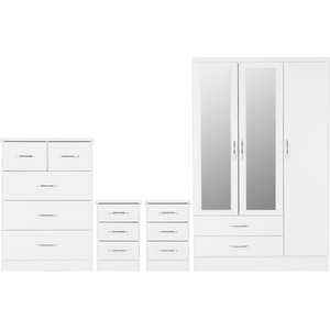 Nevada 3 Door 2 Drawer Mirrored Wardrobe Bedroom Set - Grey Gloss, Light Oak by Seconique