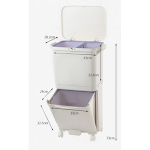 Dry Wet Waste Recycling Pedal Classified Bin Kitchen Storage Trolley Cart - White / 38l by Livingandhome
